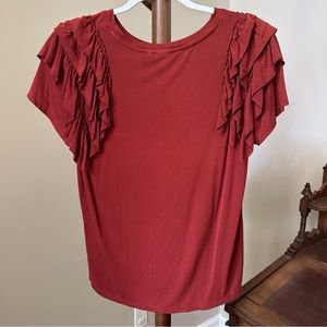 Kaari Blue Rust Ruffle Sleeve Top XS